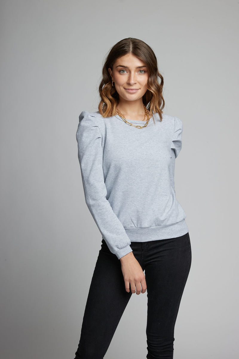 Sweatshirt Pullover Long Sleeves Brushed Lining Puff Sleeve